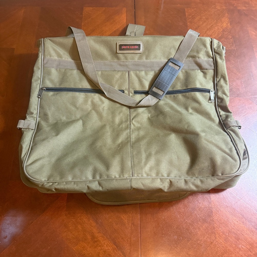 Pierre Cardin vtg Olive Green Nylon Garment Bag Travel Suit Carrier H Rosenfeld